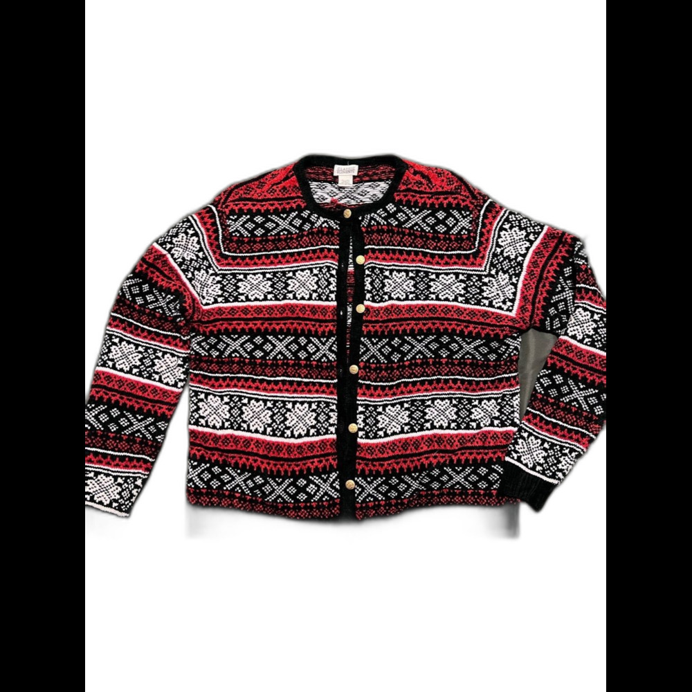 A-Classic Elements Vintage Fair Isle Knit Button Cardigan Red XL (18)